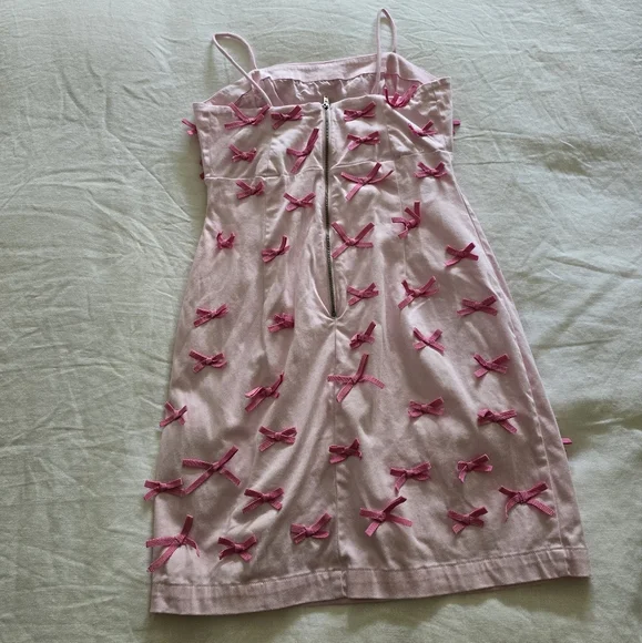 Maeve Anthropologie Pink Mini Dress with Bow Accents 2 - Picture 3 of 6